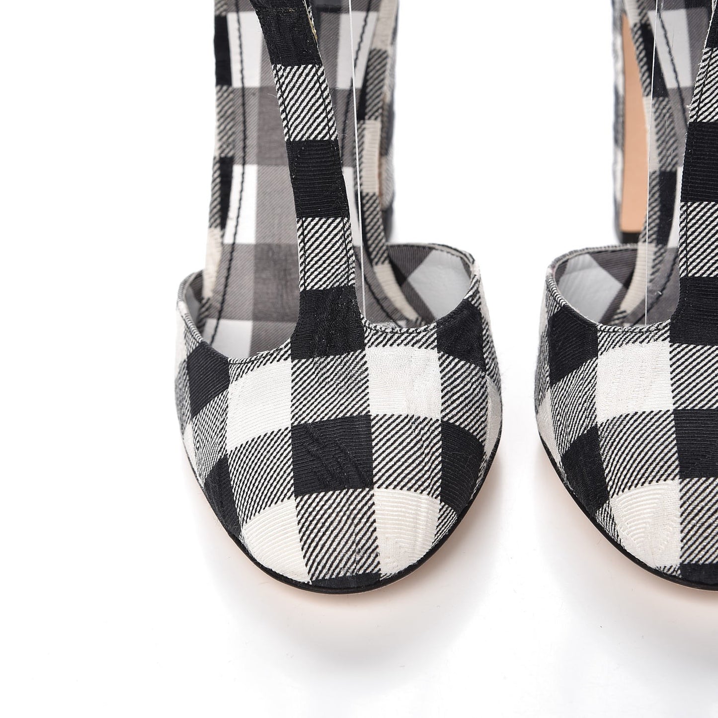 Gingham Brocade T Bar Pumps 37.5 Black White