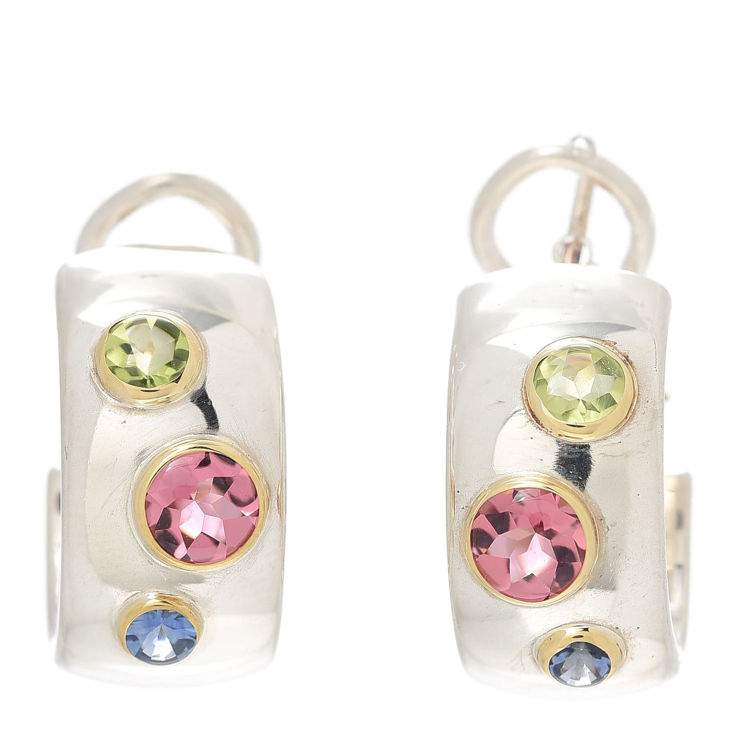 Sterling Silver 18K Yellow Gold Sapphire Tourmaline Peridot Etoile Earrings
