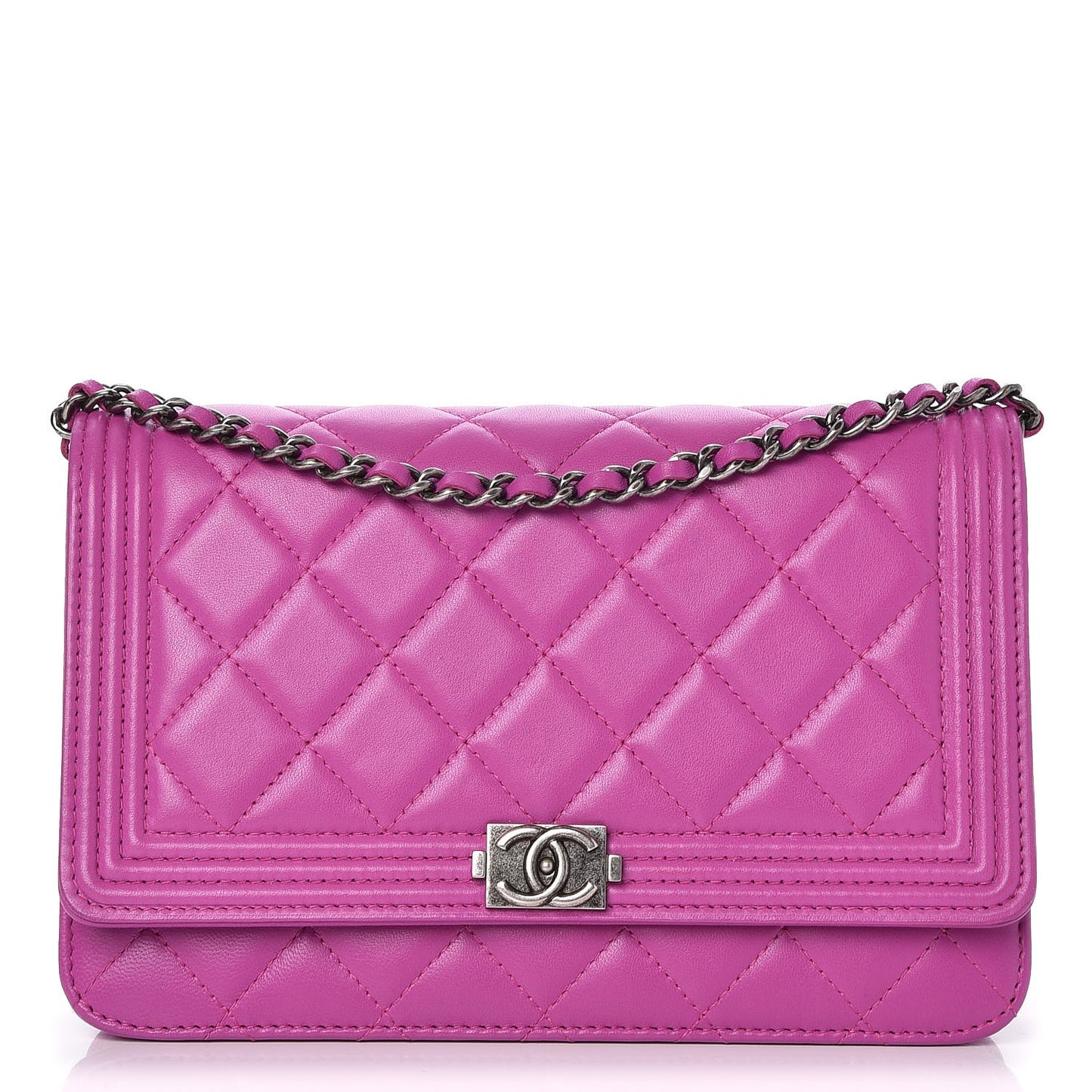 Lambskin Quilted Boy Wallet On Chain WOC Dark Pink