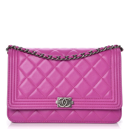 Chanel Lambskin Quilted Boy Wallet On Chain WOC Dark Pink 1 of 8