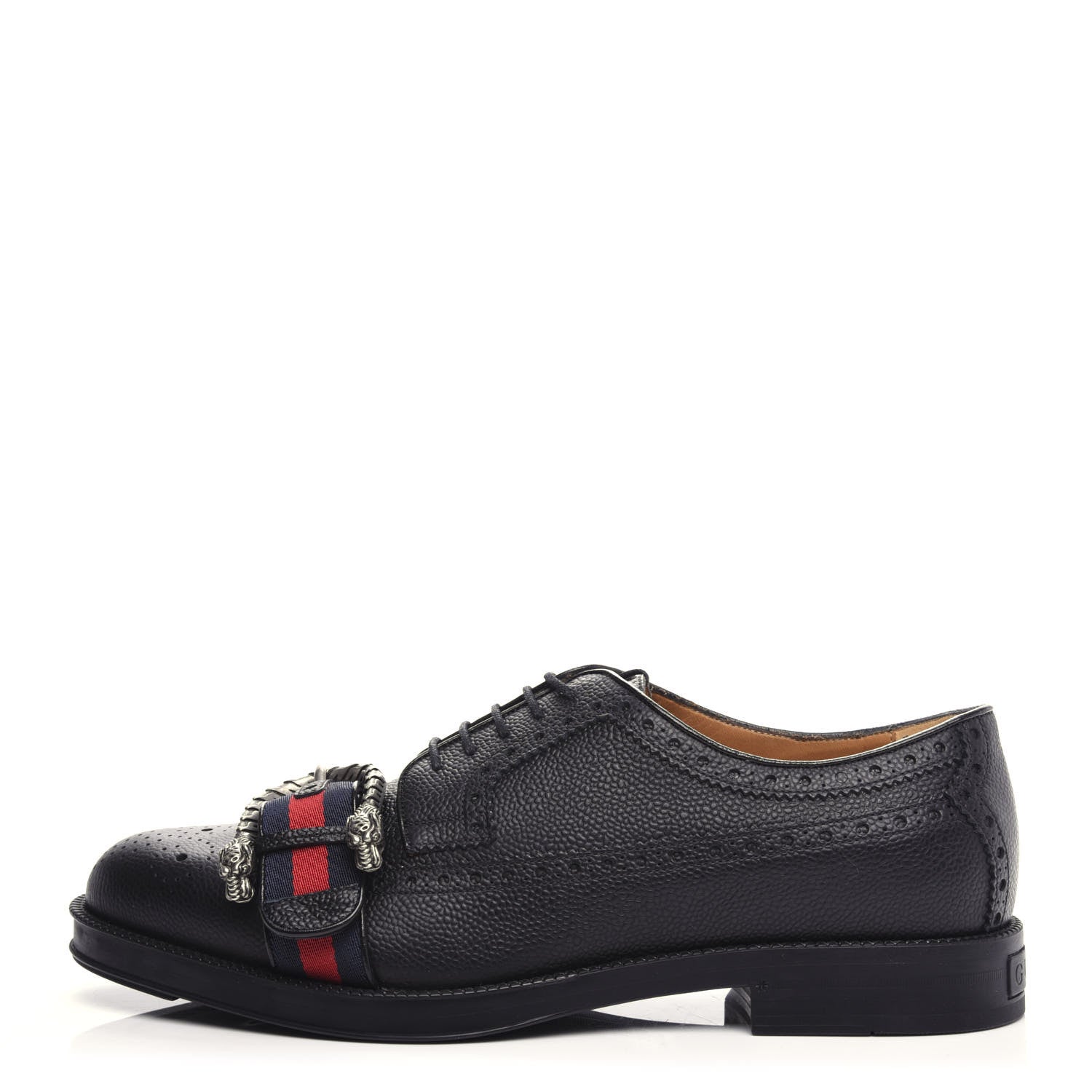 Gucci Calfskin Web Mens Queercore Brogue Derby Loafers 9 Black 1 of 11