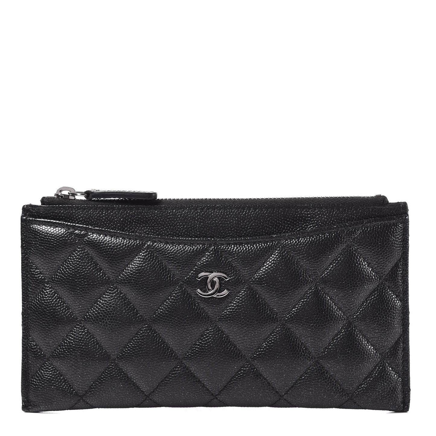 Iridescent Caviar Quilted Classic Zip Pouch Black