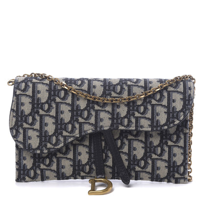 Christian Dior Oblique Saddle Chain Long Wallet Blue 1 of 12