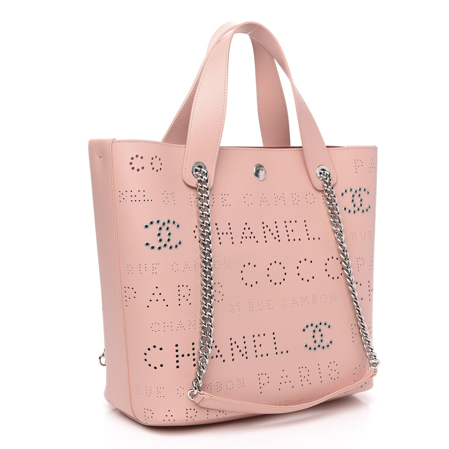 Calfskin Tweed Small Logo Eyelets Shopping Tote Pink