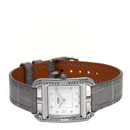Hermes Stainless Steel Alligator Diamond Bezel Grey Sapphire Mother of Pearl 23mm Cape Cod Quartz Watch Gris Perle 2 of 5