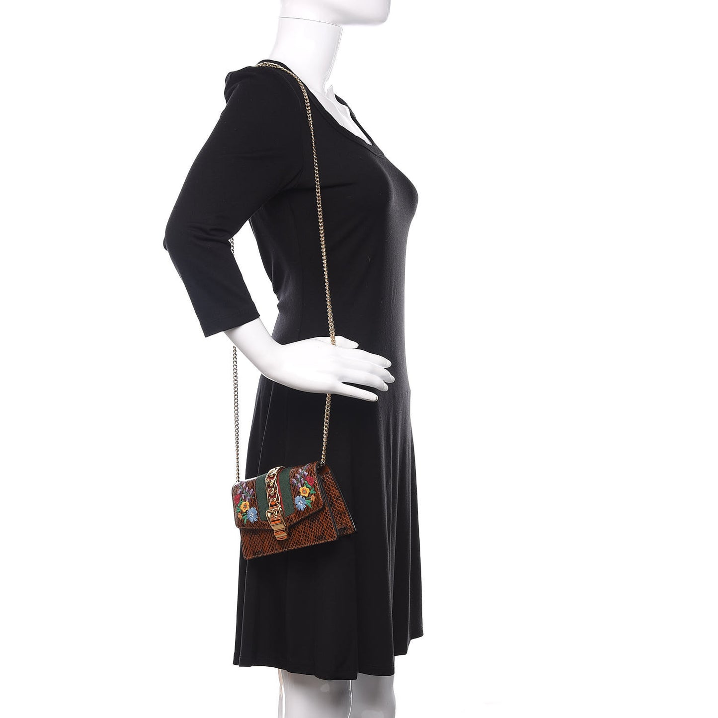 Elaphe Web Floral Embroidered Super Mini Sylvie Chain Shoulder Bag Cuir Multicolor
