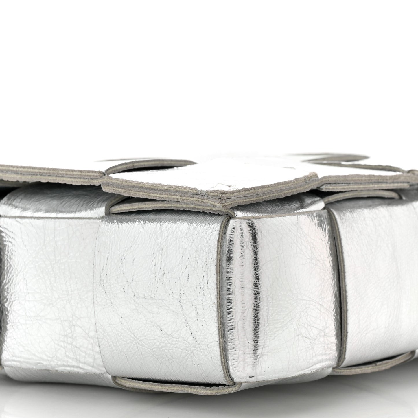 Metallic Lambskin Maxi Intrecciato Cassette Crossbody Bag Silver
