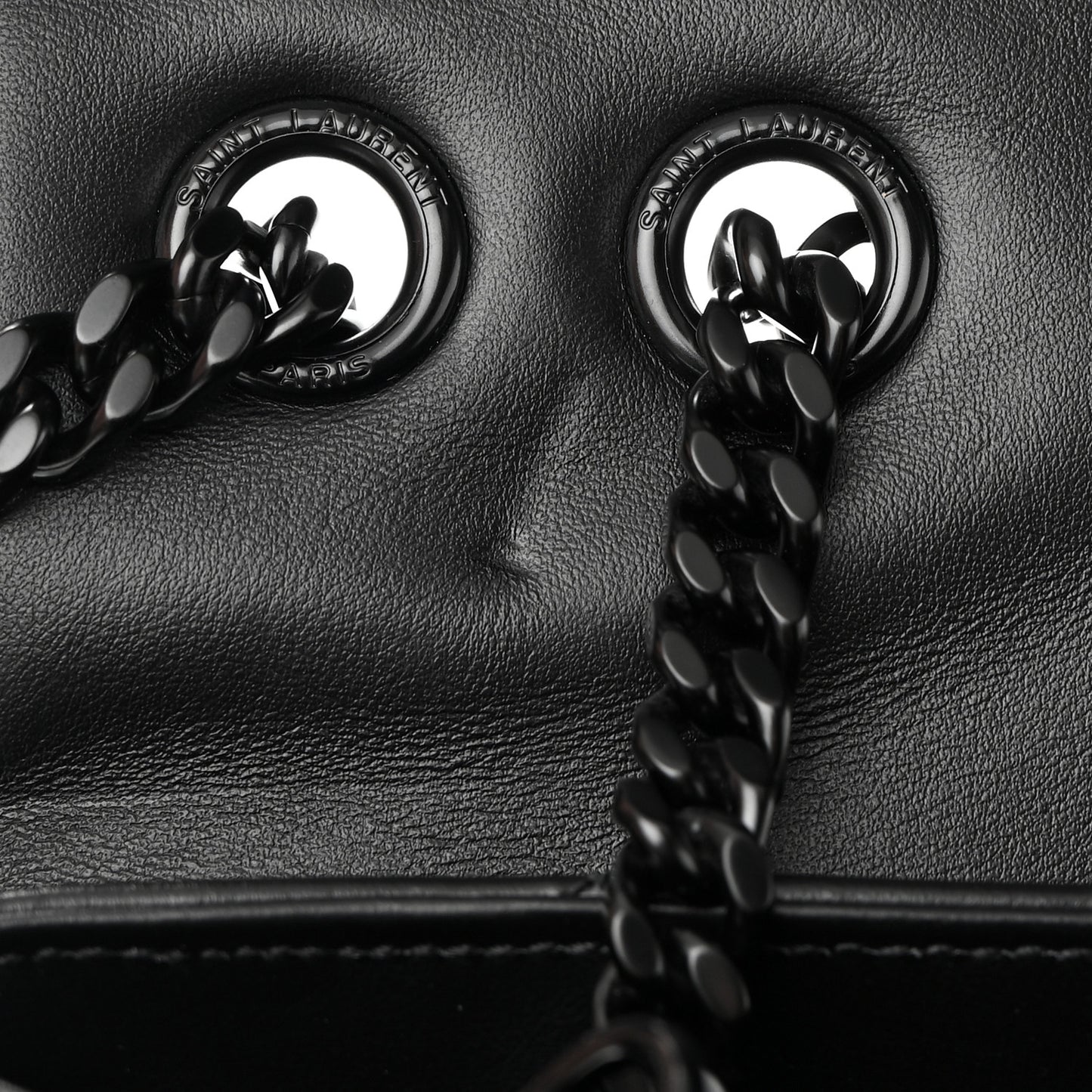 Calfskin Y Quilted Monogram Monochrome Large Loulou Chain Satchel Black