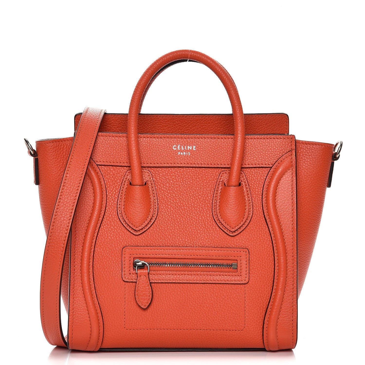 Celine Drummed Calfskin Nano Luggage Vermillion 1 of 9
