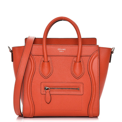 Celine Drummed Calfskin Nano Luggage Vermillion 1 of 9