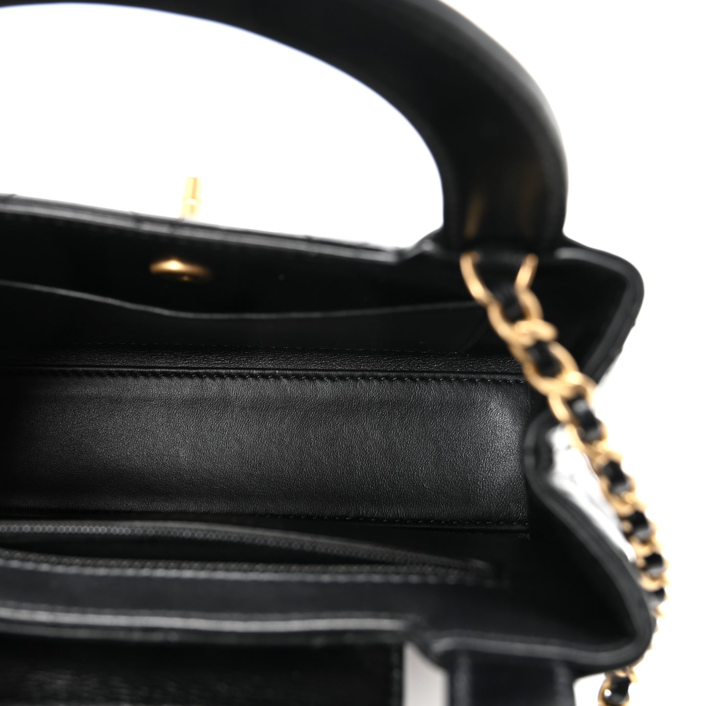 Shiny Aged Calfskin Quilted Nano Kelly Shopper Black