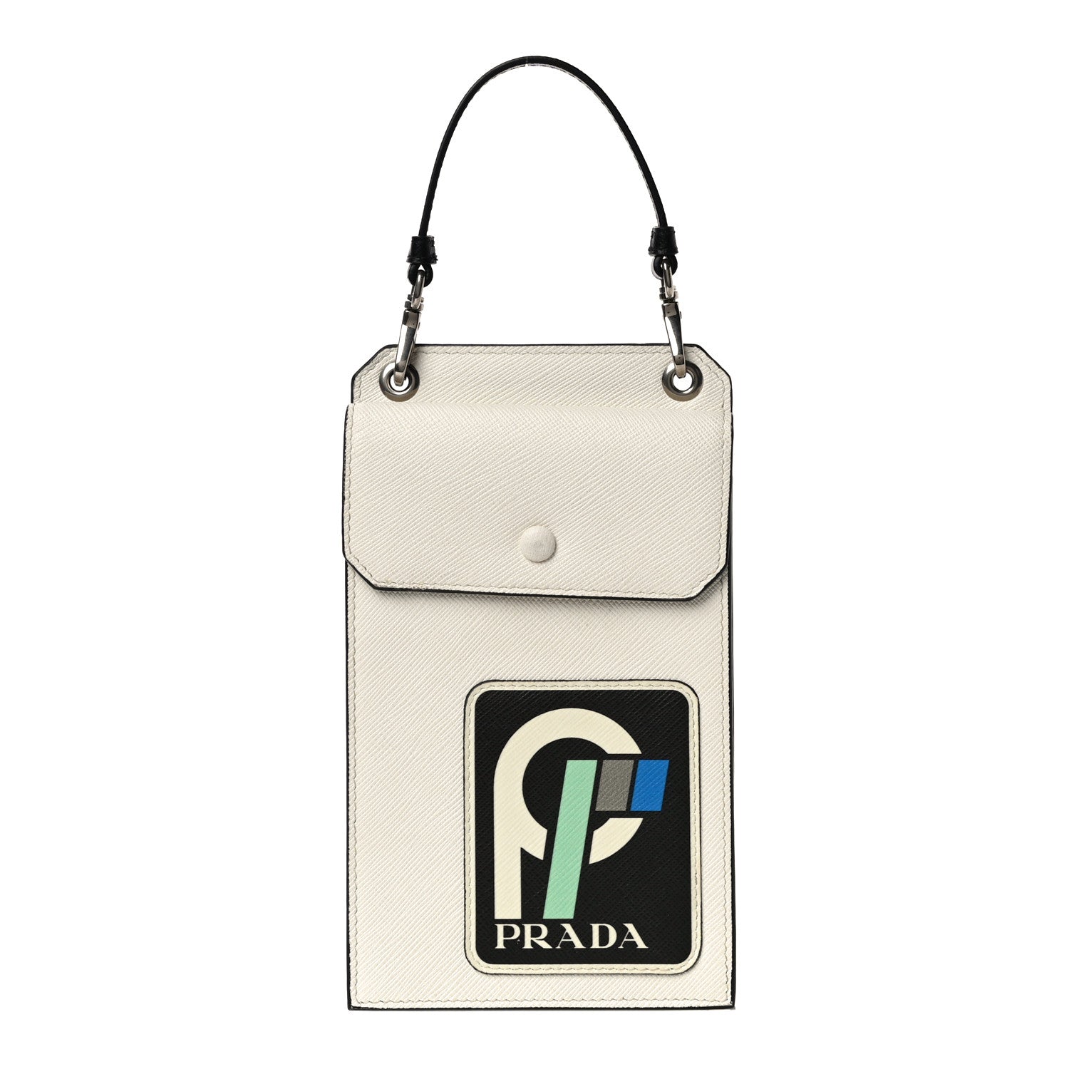 Prada Saffiano Racing Logo Patch Mini Bag White Black 1 of 12