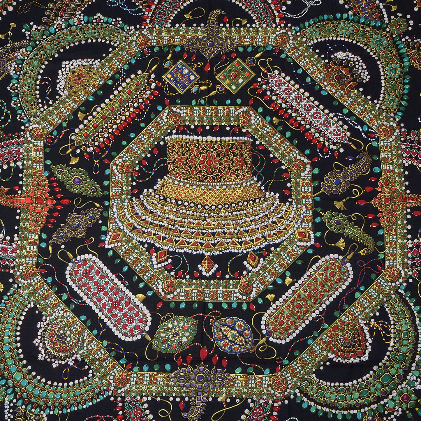 Cashmere Silk Parures Des Maharajas Shawl 140 Noir Vert Rouge