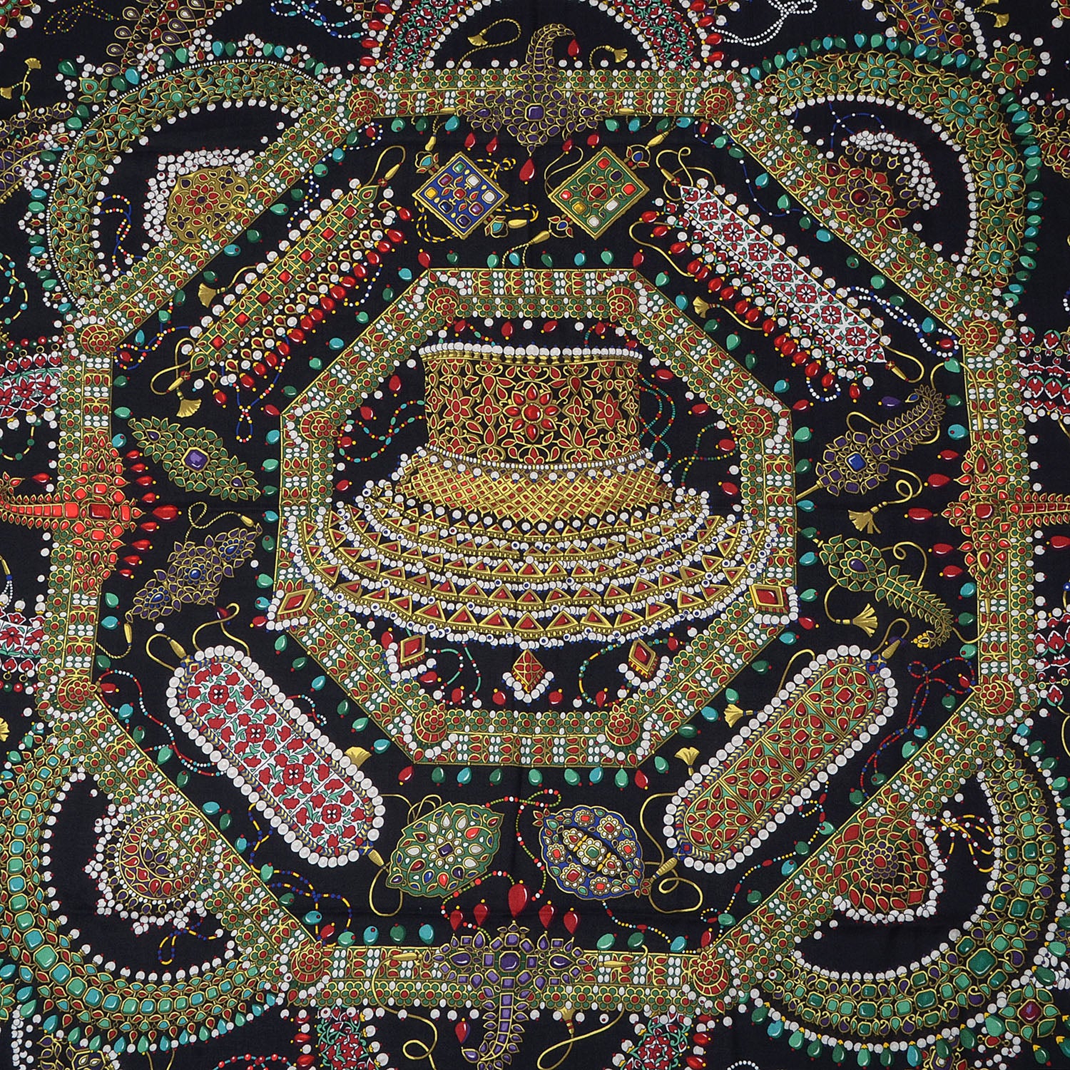 Hermes Cashmere Silk Parures Des Maharajas Shawl 140 Noir Vert Rouge 1 of 7