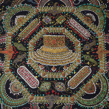 Hermes Cashmere Silk Parures Des Maharajas Shawl 140 Noir Vert Rouge 1 of 7