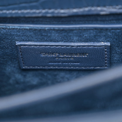 Saint Laurent Calfskin Crocodile Embossed Medium Monogram Sunset Navy 6 of 12
