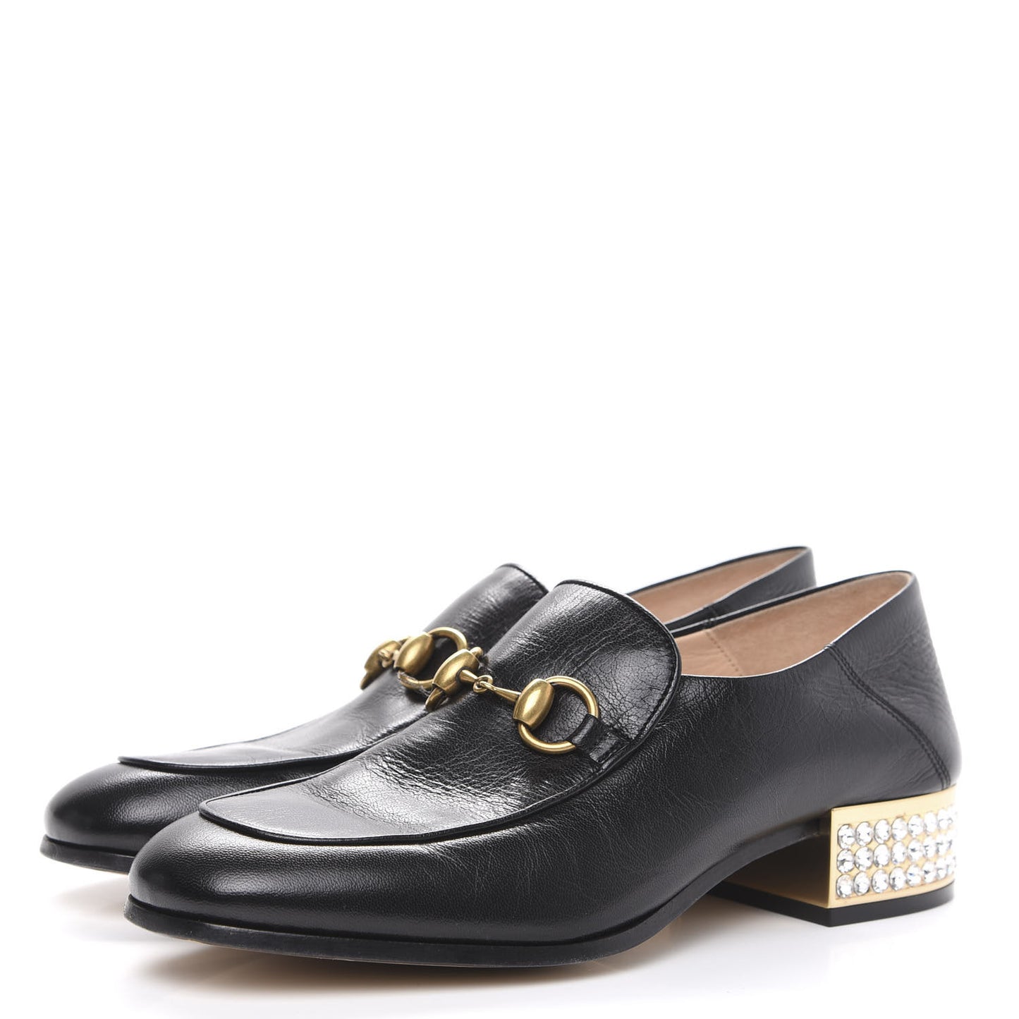 Goatskin Crystal Womens Horsebit Loafers 38 Black