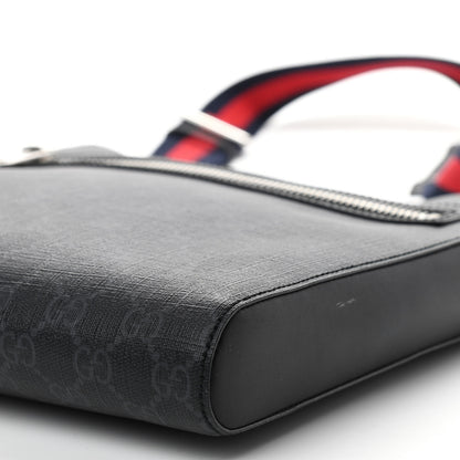 Gucci GG Supreme Monogram Appia Calfskin Web Flat Messenger Bag Black Grey 10 of 11
