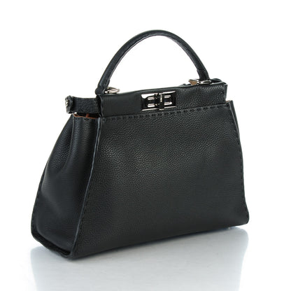 Fendi Cuoio Romano Selleria Bi-Color Medium Peekaboo Iconic Satchel Black Mou 3 of 7