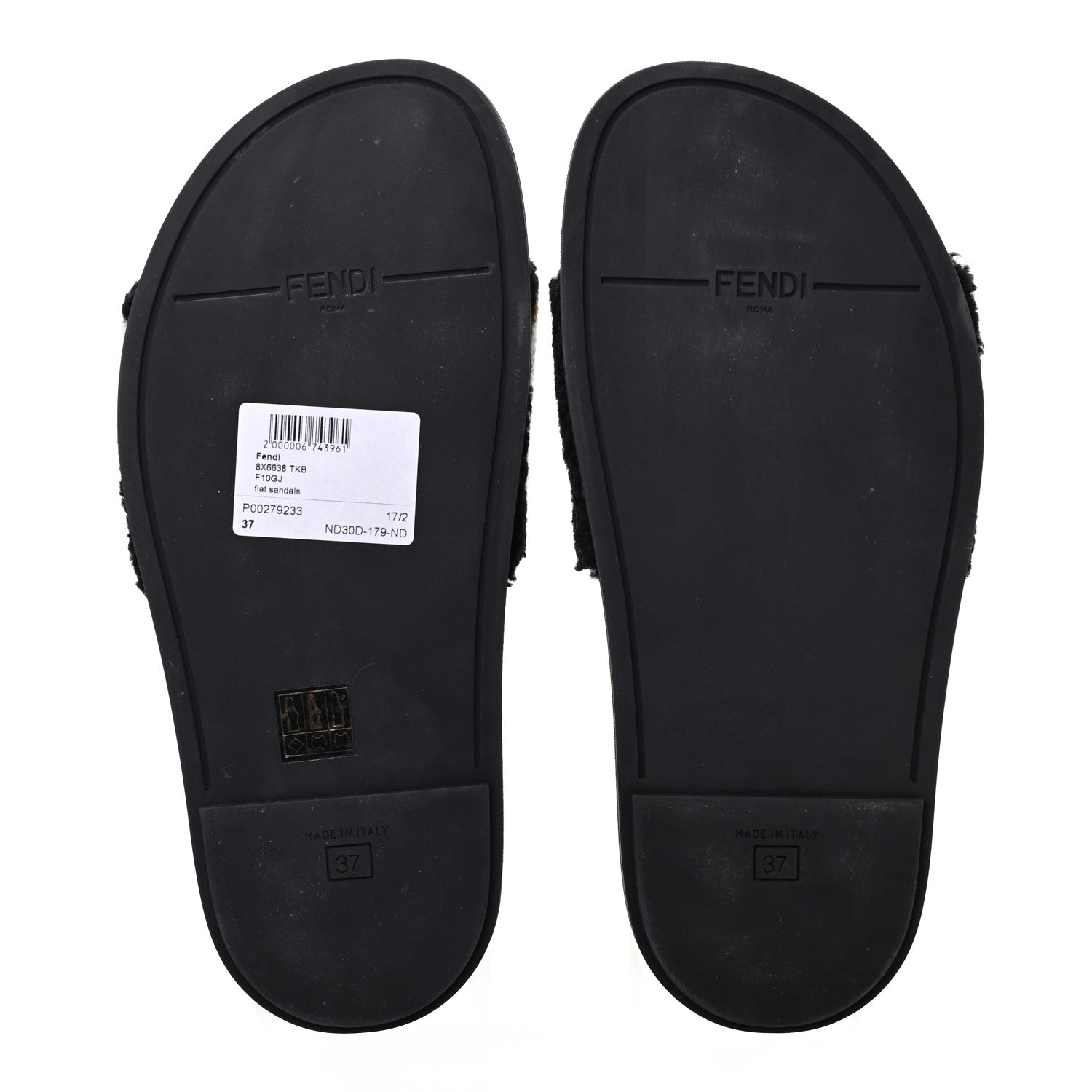 Fendi Shearling Logo Slide Sandals 37 Black Latte Brownie 5 of 8