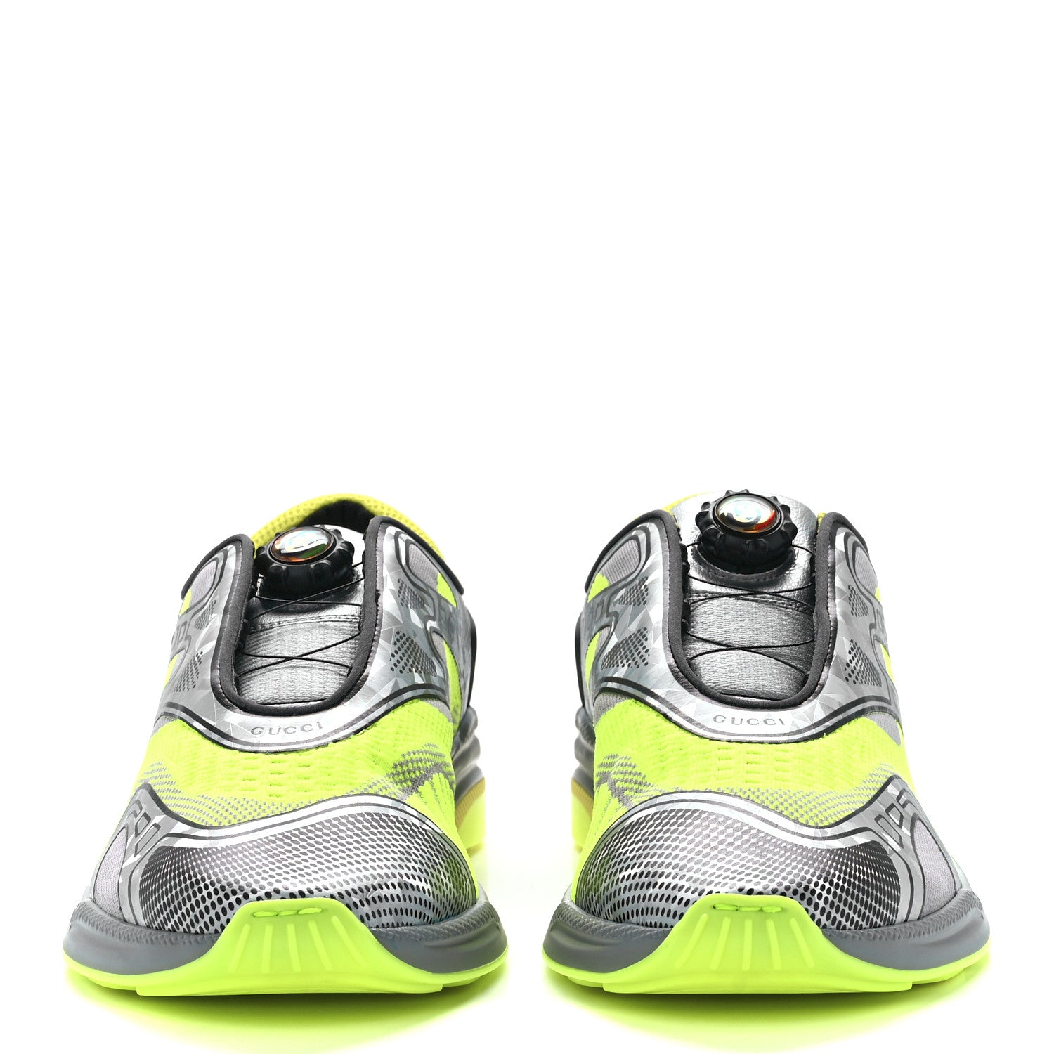 Gucci Fabric Mens Ultrapace R Mid Top Sneakers 10 Grey Neon Yellow Silver Loess 2 of 9