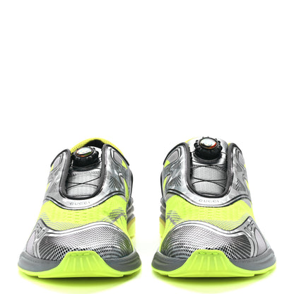 Gucci Fabric Mens Ultrapace R Mid Top Sneakers 10 Grey Neon Yellow Silver Loess 2 of 9