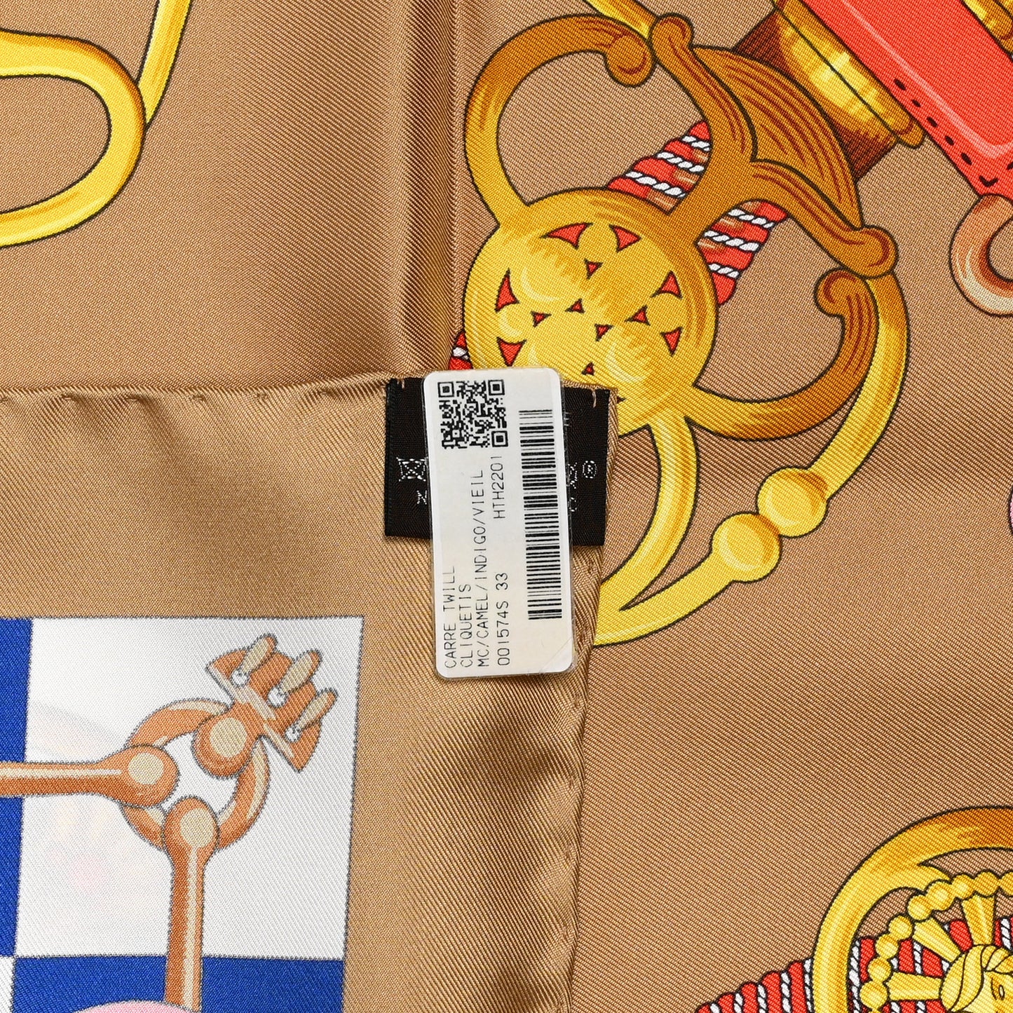 Silk Cliquetis Scarf 90 Camel Indigo Vieil