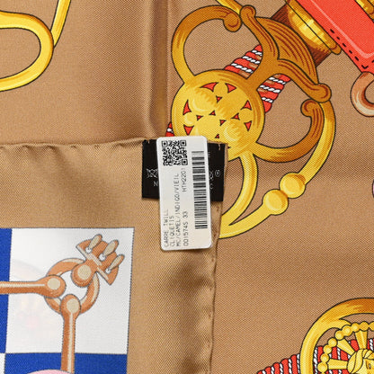 Hermes Silk Cliquetis Scarf 90 Camel Indigo Vieil 3 of 5