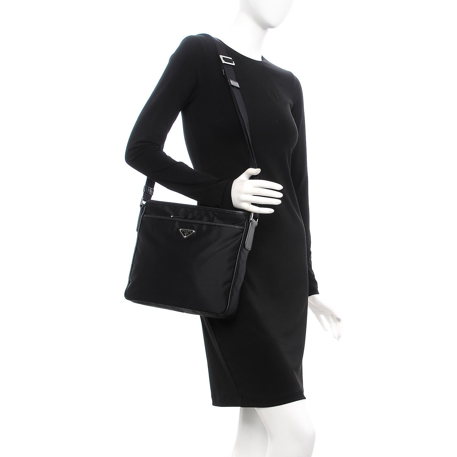 Prada Nylon Flat Messenger Bag Black 2 of 8