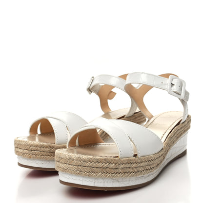 Christian Louboutin Calfskin Crocodile Embossed Almerio 60 Espadrille Wedges 38 White 3 of 9