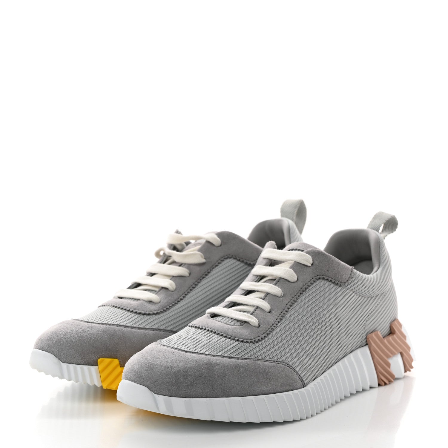 Hermes Technical Canvas Suede Goatskin Bouncing Sneakers 40 Gris Multicolor 3 of 9