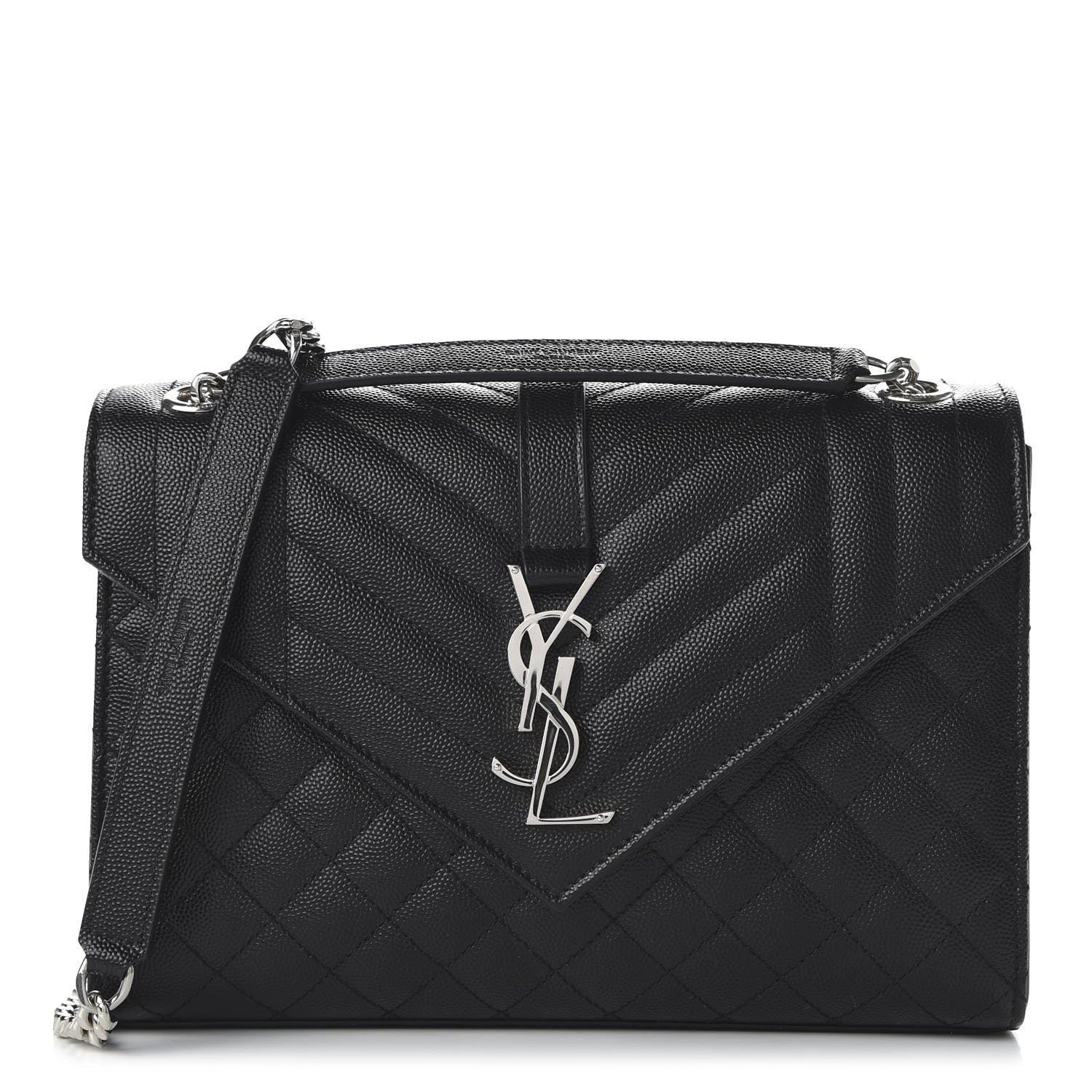 Saint Laurent Grain De Poudre Textured Mixed Matelasse Triquilt Medium Monogram Satchel Black 1 of 9