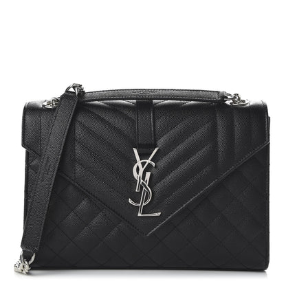 Saint Laurent Grain De Poudre Textured Mixed Matelasse Triquilt Medium Monogram Satchel Black 1 of 9