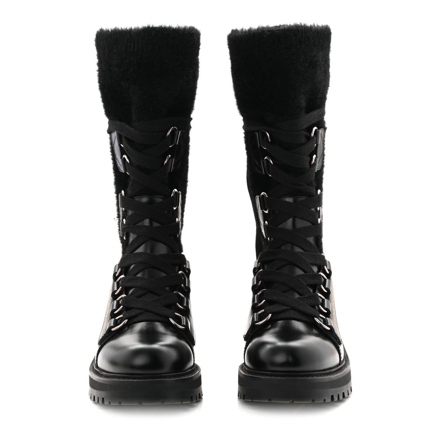 Calfskin Furr Stretch D-Fight Ankle Boots 39.5 Black