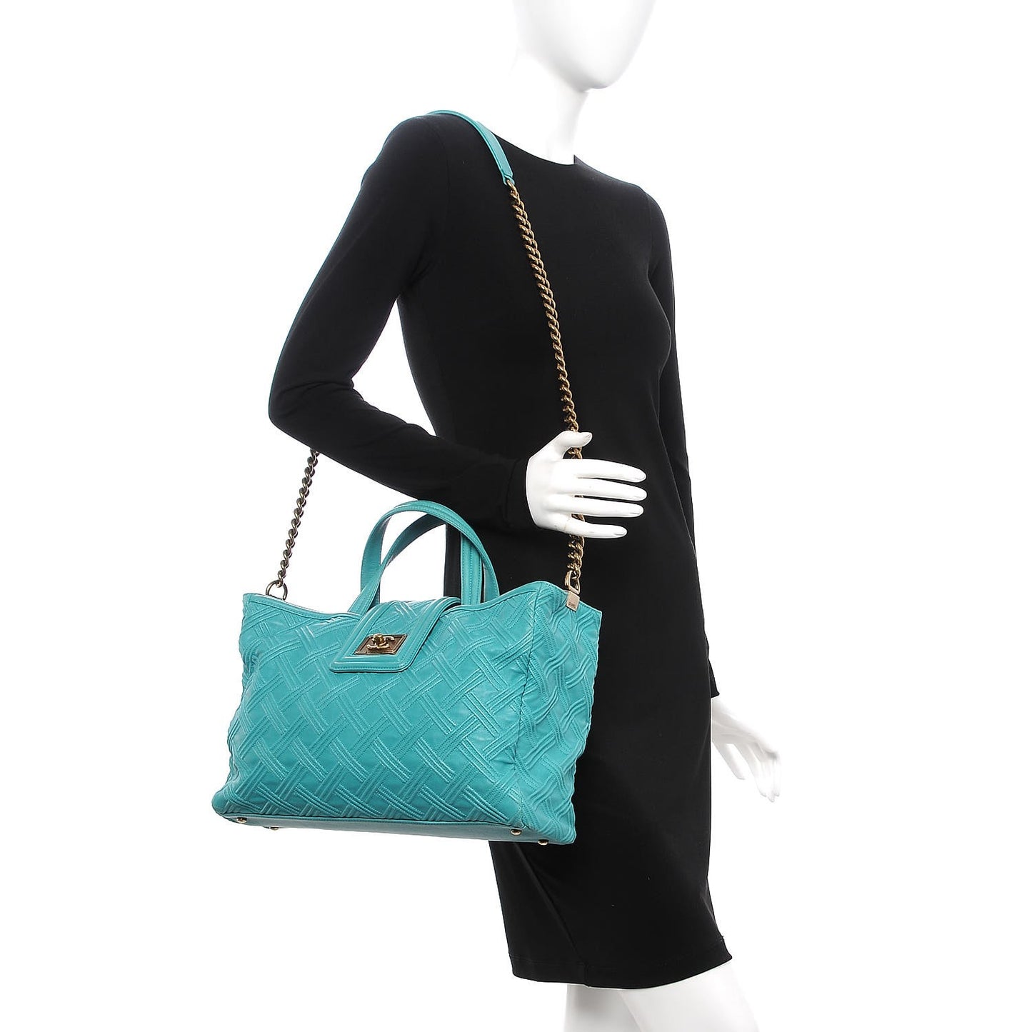 Calfskin Large Retro Girl Shopping Tote Turquoise