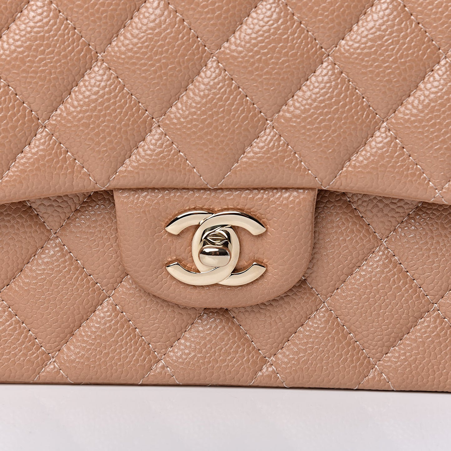 Caviar Quilted Medium Double Flap Beige