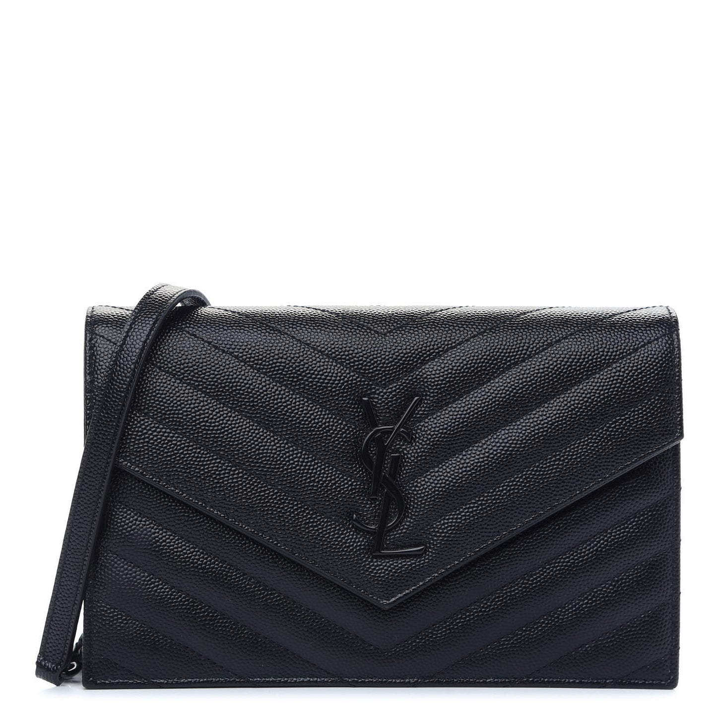 Grain De Poudre Matelasse Chevron Monogram Envelope Chain Wallet Black