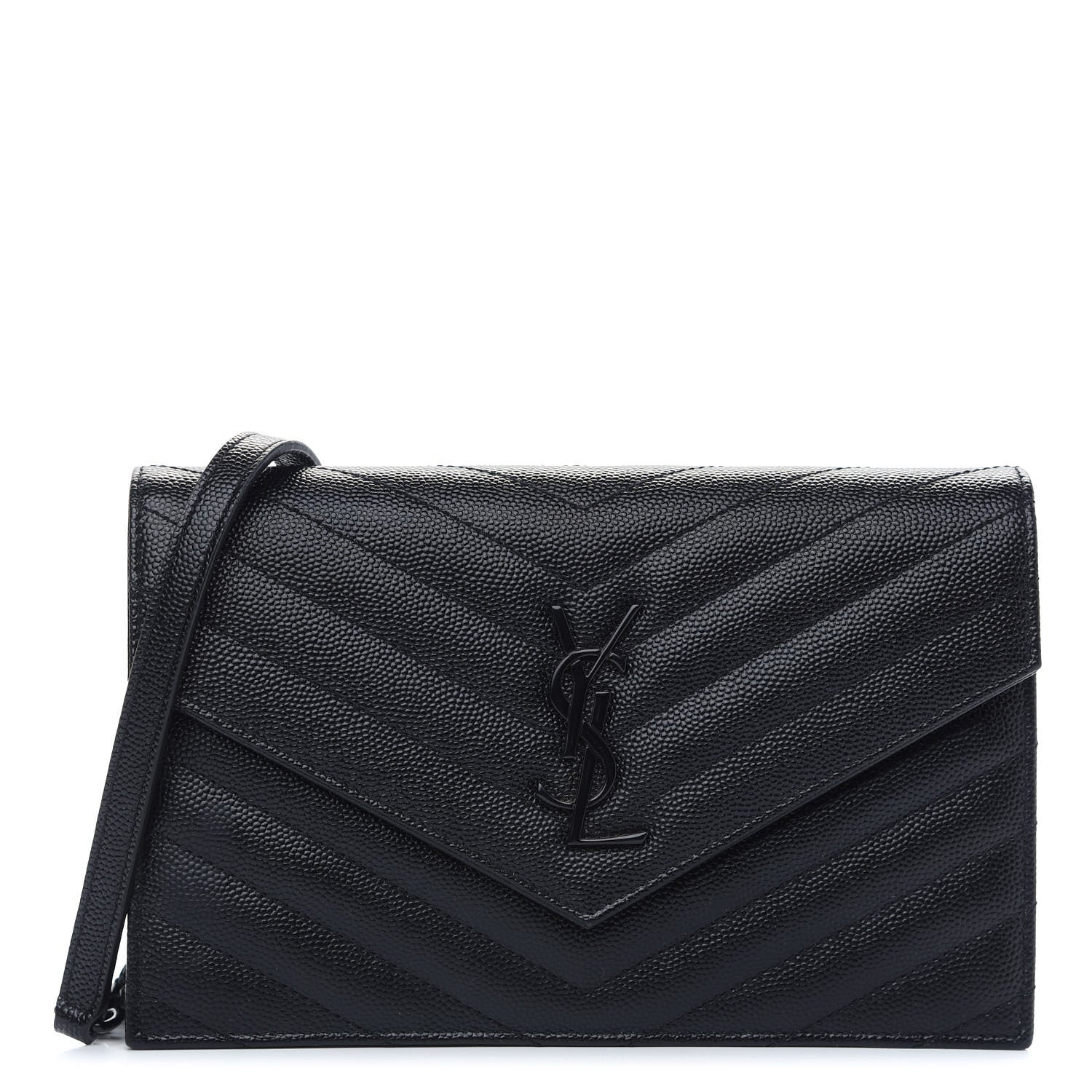 Saint Laurent Grain De Poudre Matelasse Chevron Monogram Envelope Chain Wallet Black 1 of 10