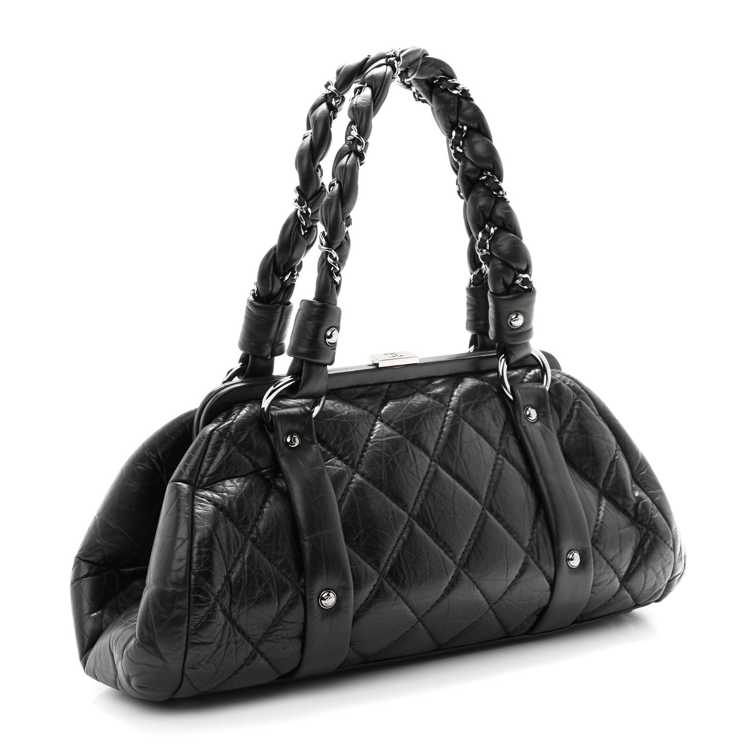 Chanel Distressed Lambskin Lady Braid Frame Bowler Black 3 of 11
