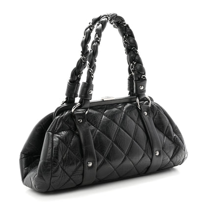 Chanel Distressed Lambskin Lady Braid Frame Bowler Black 3 of 11