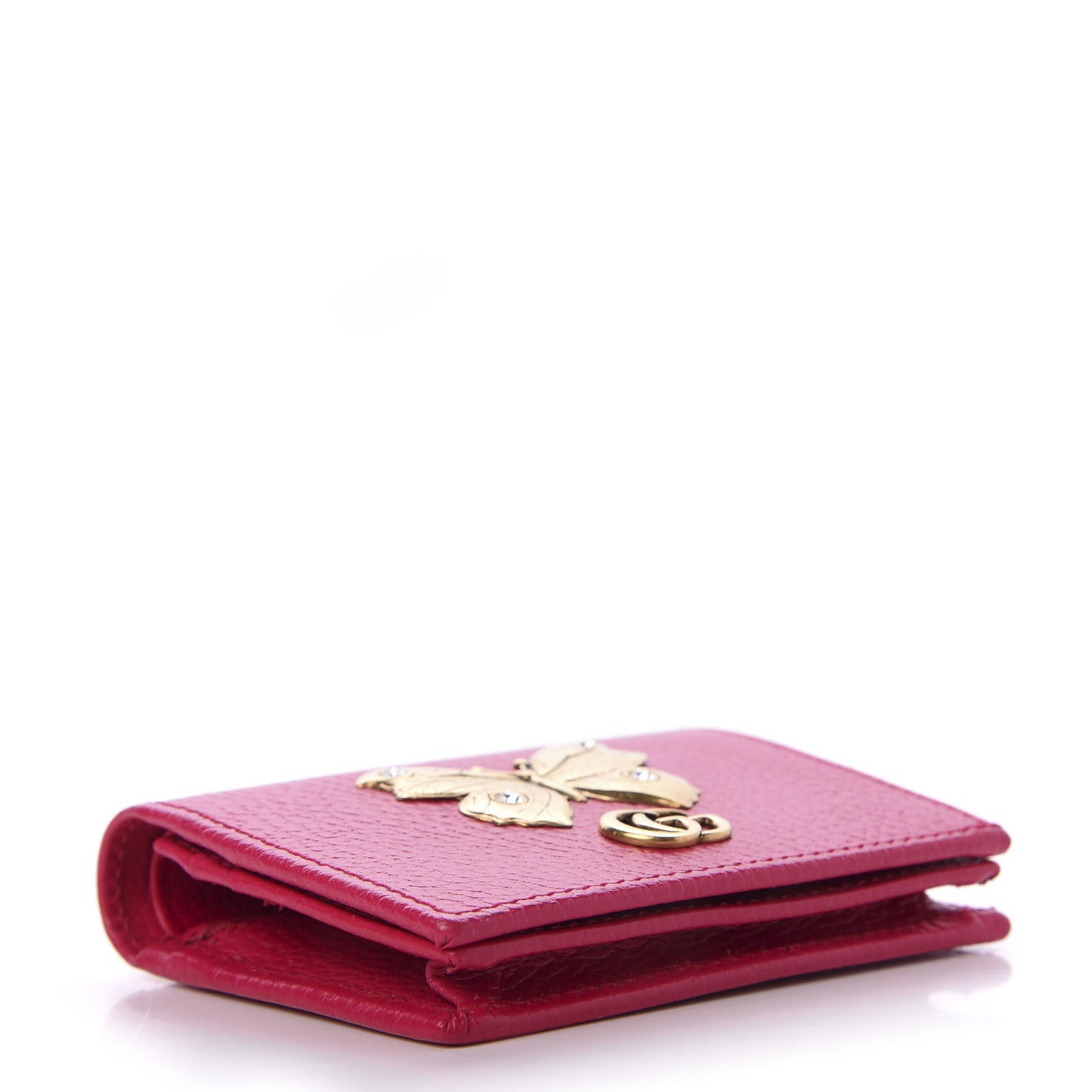 Pebbled Calfskin Butterfly Card Case Pink