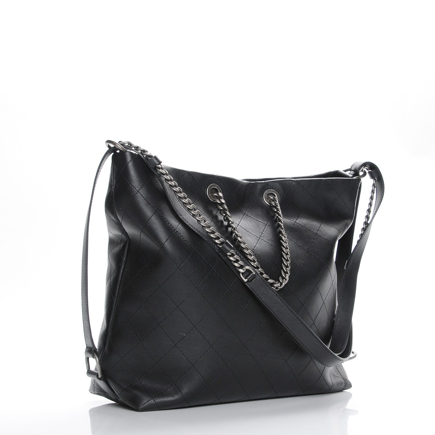 Calfskin Stitched Large Hobo Black