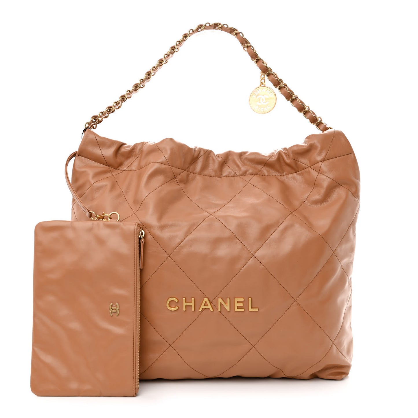 Shiny Calfskin Quilted Chanel 22 Camel