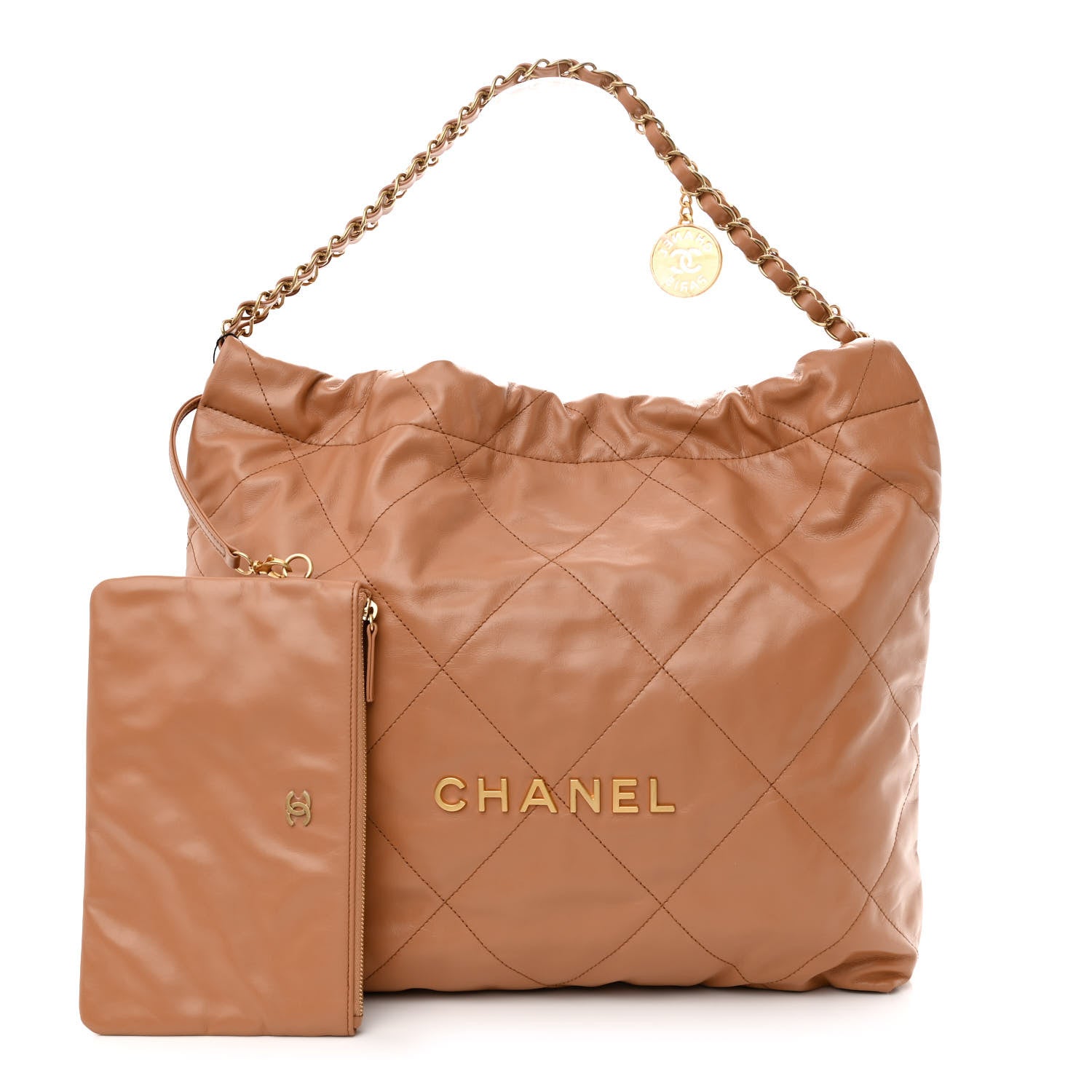 Chanel Shiny Calfskin Quilted Chanel 22 Camel 1 of 14
