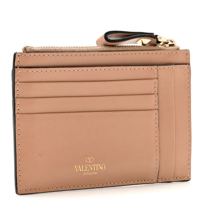 Valentino Garavani Calfskin Rockstud Coin Case Card Holder Soft Noisette 3 of 7
