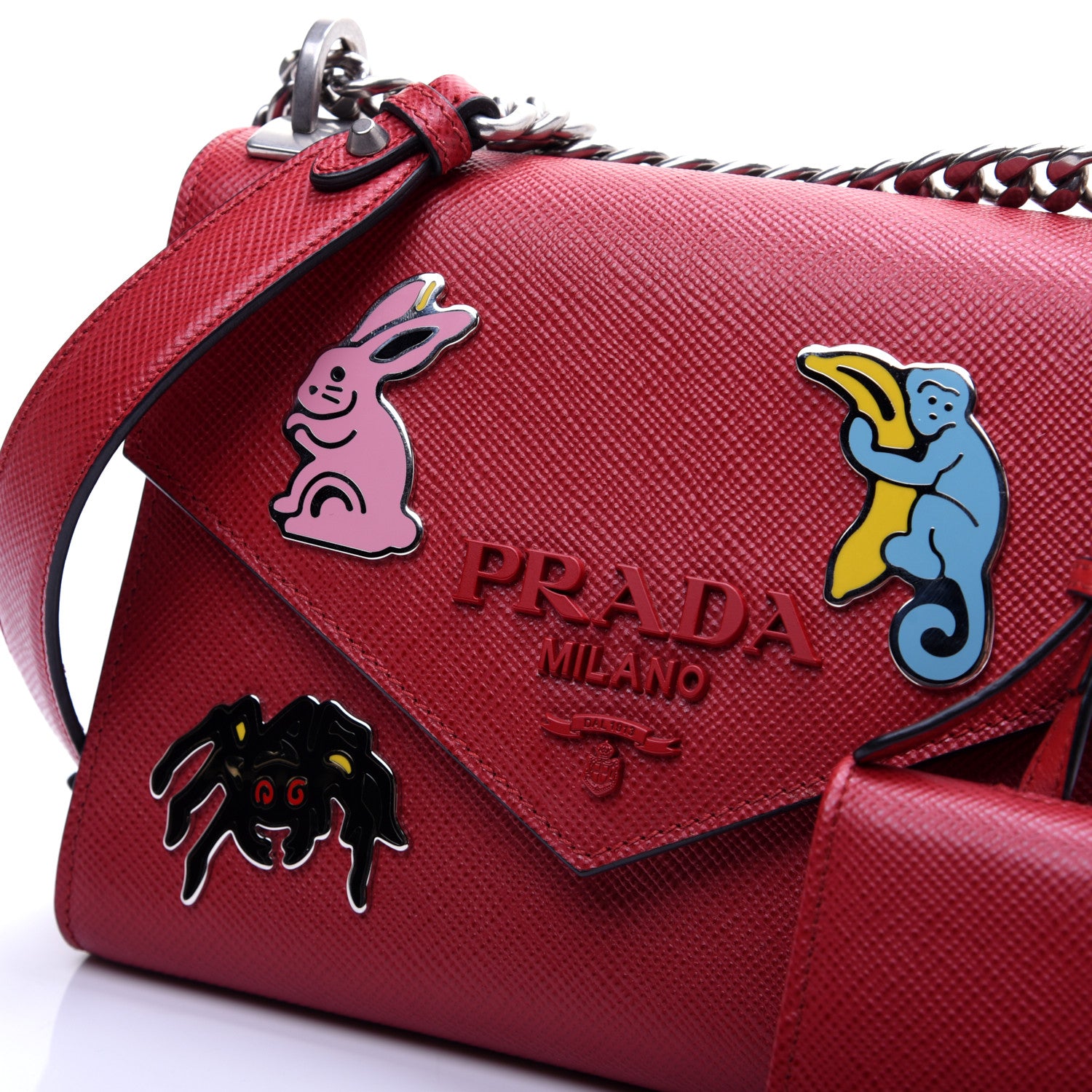 Prada Saffiano Cuir Calfskin Monochrome Patches Envelope Flap Chain Shoulder Bag Fuoco 14 of 14
