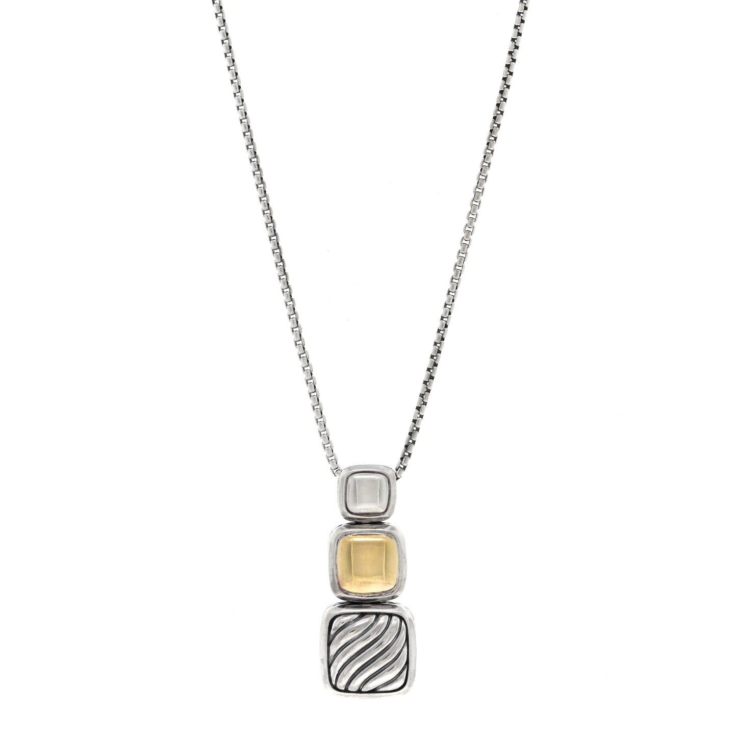 Sterling Silver 18K Yellow Gold Chiclet Triple Drop Necklace