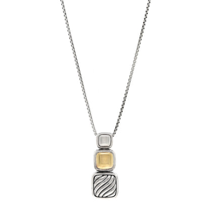 David Yurman Sterling Silver 18K Yellow Gold Chiclet Triple Drop Necklace 1 of 4