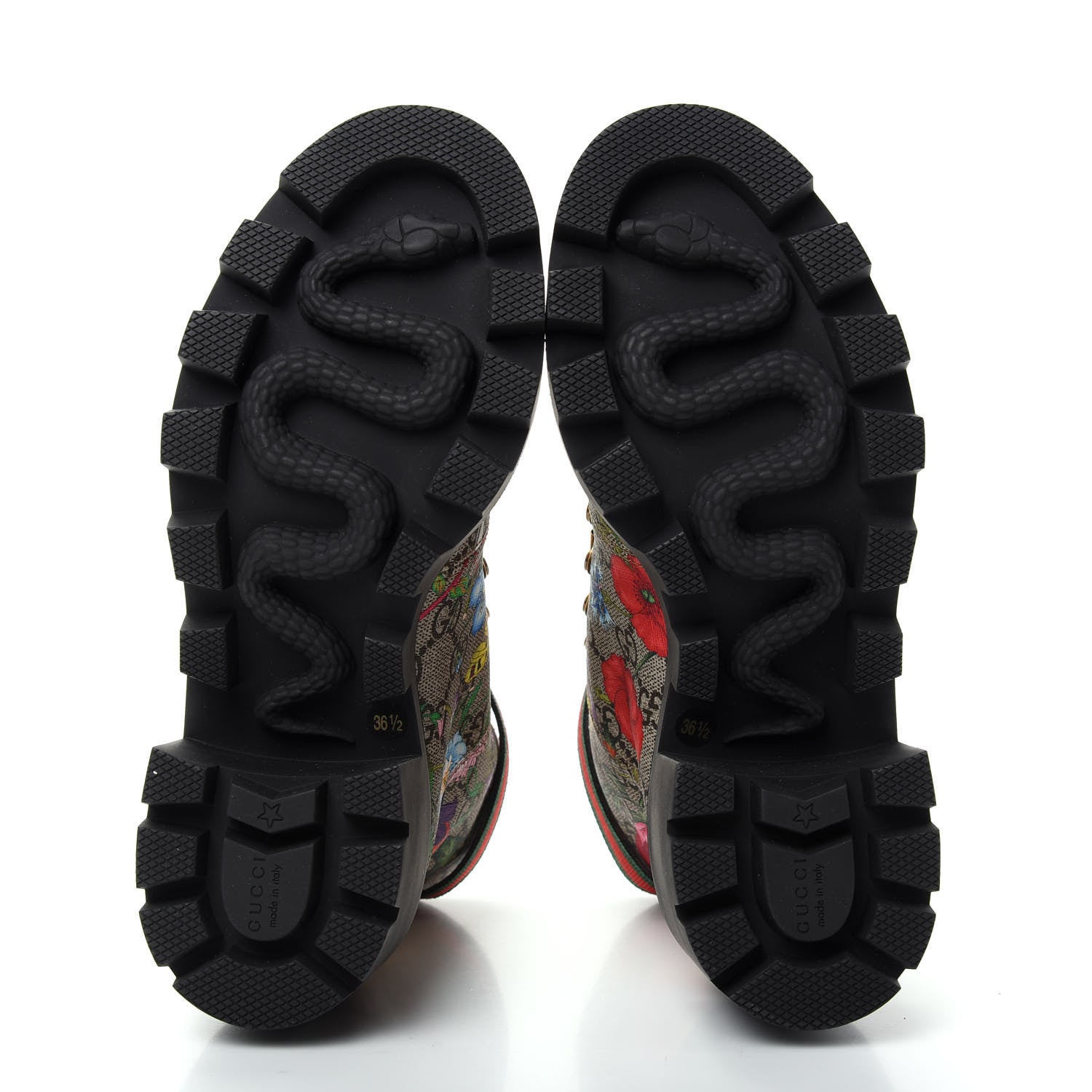 Gucci GG Supreme Monogram Flora Lace Up Combat Ankle Boots 36.5 Beige Multicolor Red 6 of 11