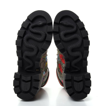 Gucci GG Supreme Monogram Flora Lace Up Combat Ankle Boots 36.5 Beige Multicolor Red 6 of 11
